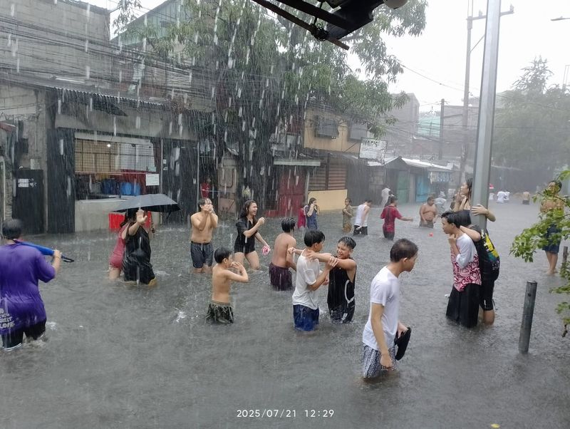Homes and streets under flood water